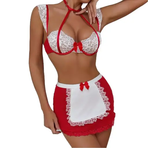 Louise - Dentelle rouge et blanc - French Maid